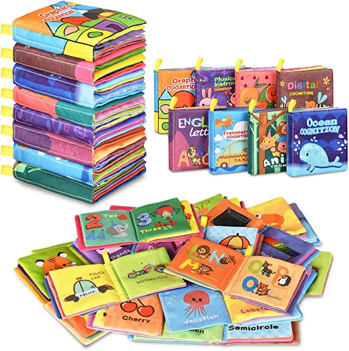 Baby Bath Books,Nontoxic Fabric Soft Baby Cloth Books,Early Education Toys,Waterproof Baby Books for Toddler, Infants Perfect Shower Toys,Kids Bath Toys Birthday Gift(Pack of 8)