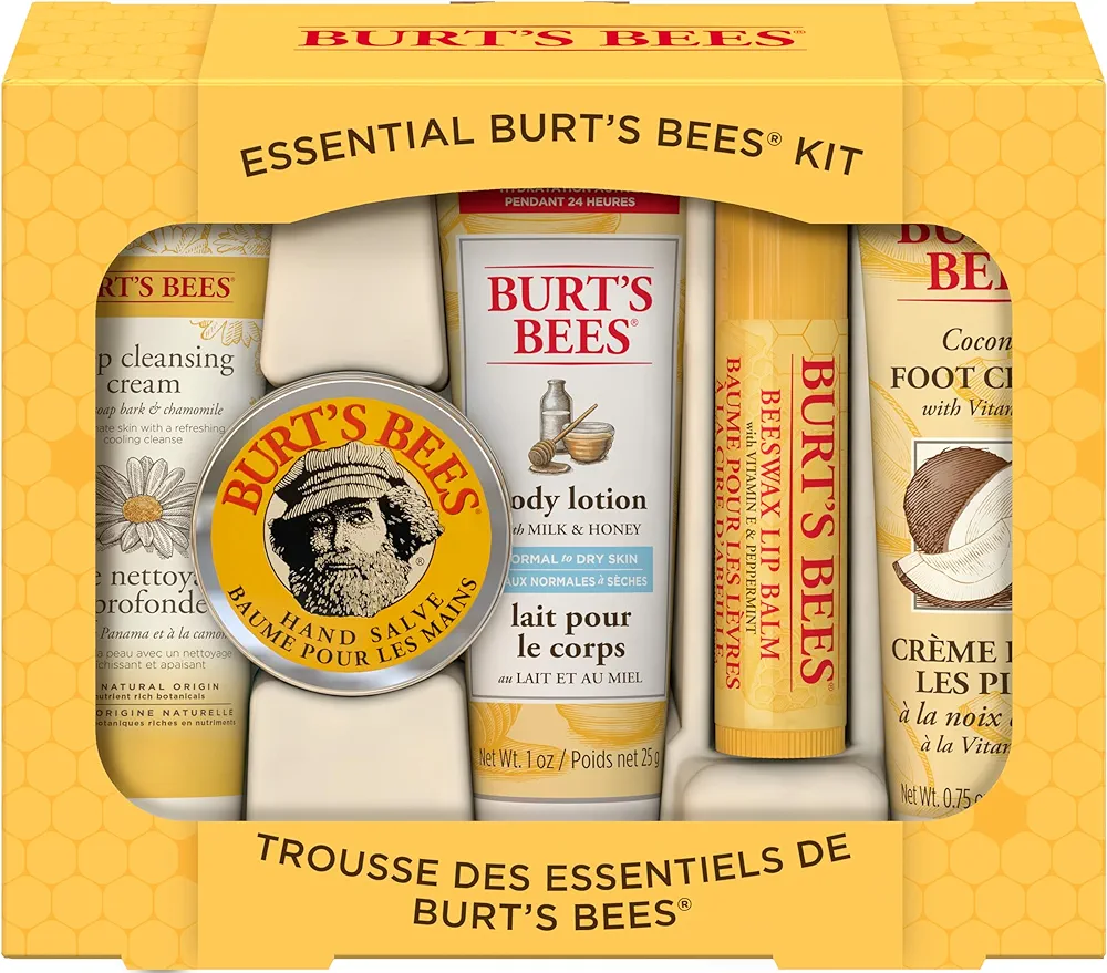 Burt's Bees Teacher Appreciation & Graduation Gifts Ideas - Essential Everyday Beauty Set, 5 Travel Size Products - Deep Cleansing Cream, Hand Salve, Body Lotion, Foot Cream and Lip Balm