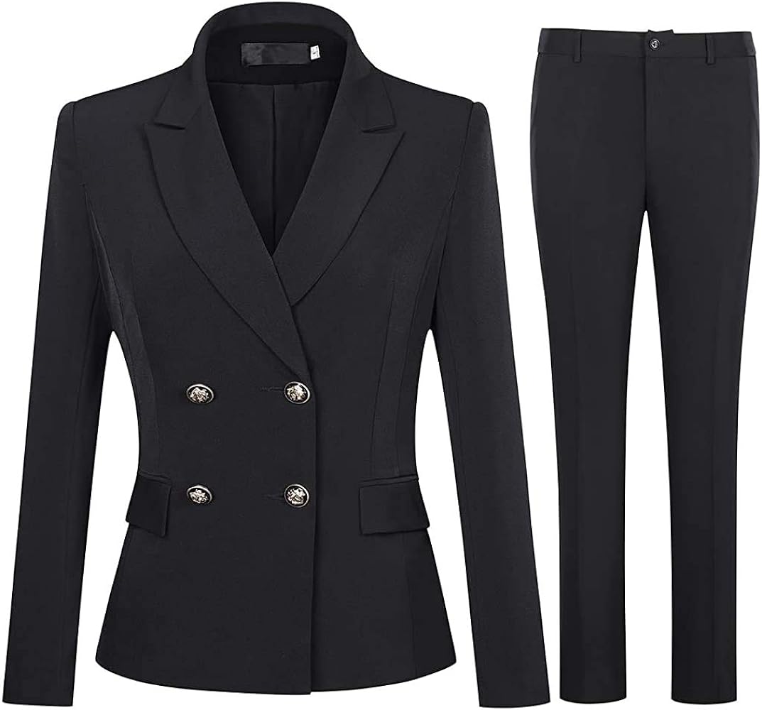 YUNCLOS Women's 2 Piece Double Breasted Suit Set Two Button Blazer and Pants