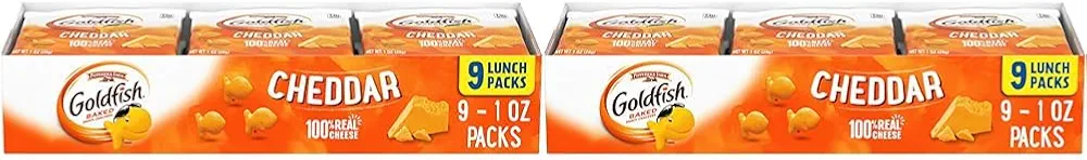 Goldfish Cheddar Cheese Crackers, Baked Snack Crackers, 1 oz On-the-Go Snack Packs, 9 Count Tray (Pack of 2)