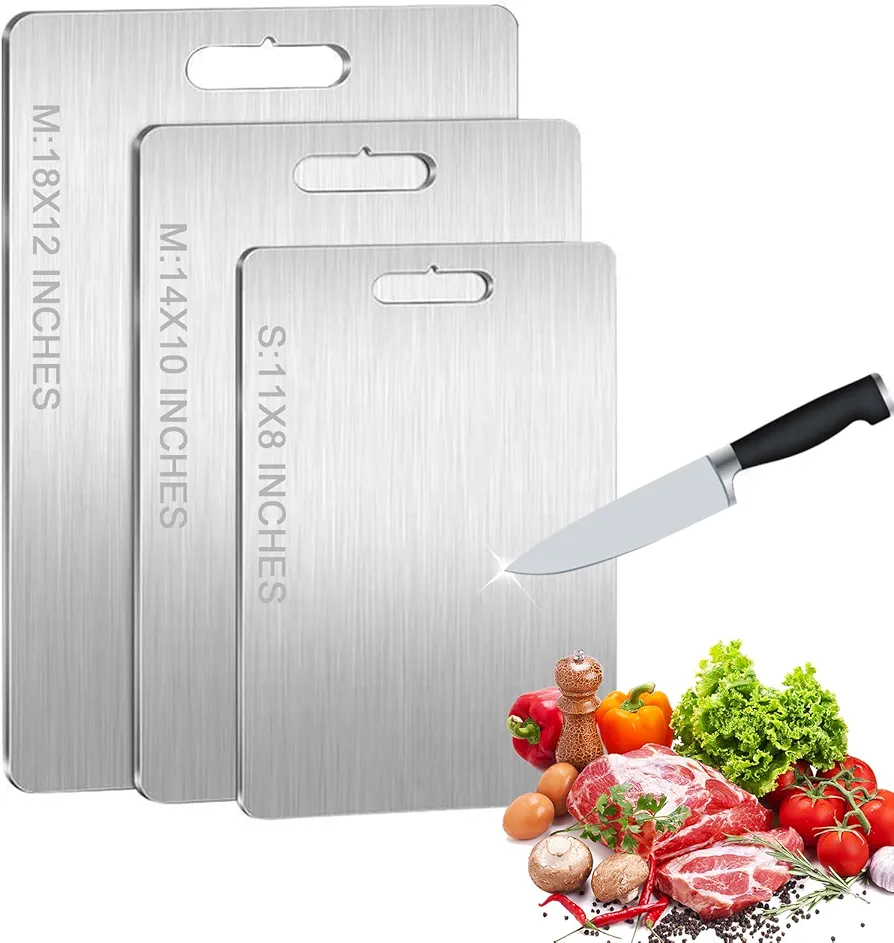 Titanium Cutting Board, 304 Stainless Steel Cutting Board, Double-Sided Food Grade Cutting Board, Rust-proof Hygiene - Perfect for Various Cooking Tasks (11.4 * 7.87 IN)