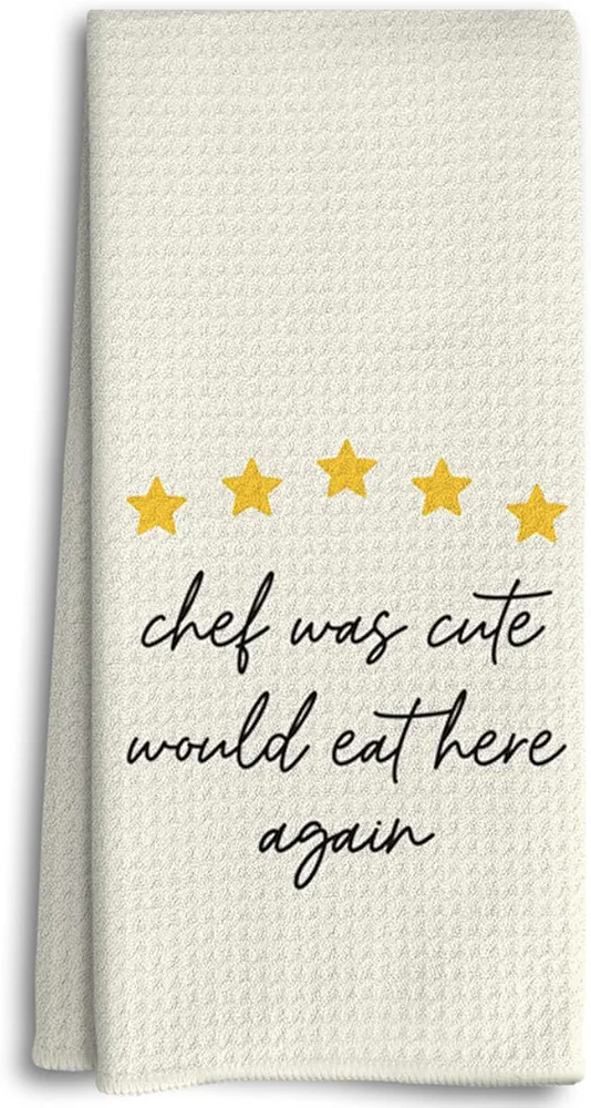 Funny Kitchen Towels, Chef was Cute Would Eat Here Again Hand Towels, Funny Trendy Kitchen Bathroom Decor, Chef Gifts Dish Towels Tea Towels for Dining Room, Kitchen Gifts for Women Men