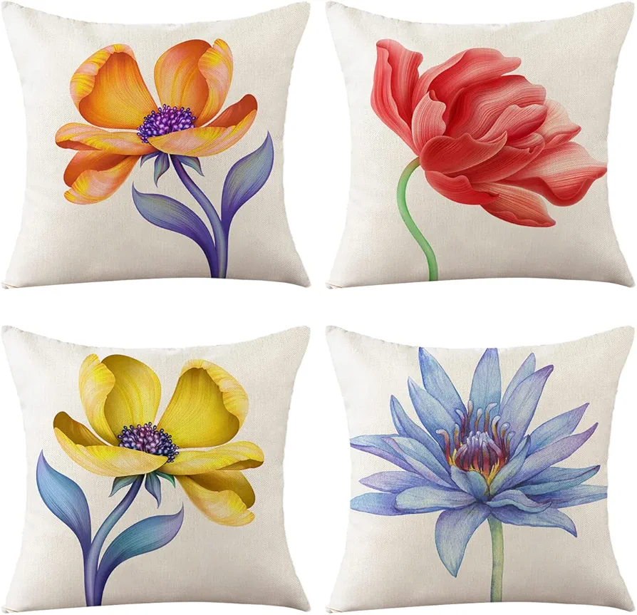 Throw Pillow Covers 18x18 Set of 4 Farmhouse Spring Pillow Covers Modern Decorative Cushion Cover for Couch Sofa Living Room Floral Home Decor