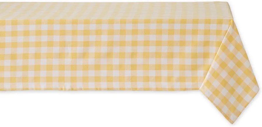 DII Checkered Tabletop Collection 100% Cotton, Machine Washable, Tablecloth, 60x84, Yellow