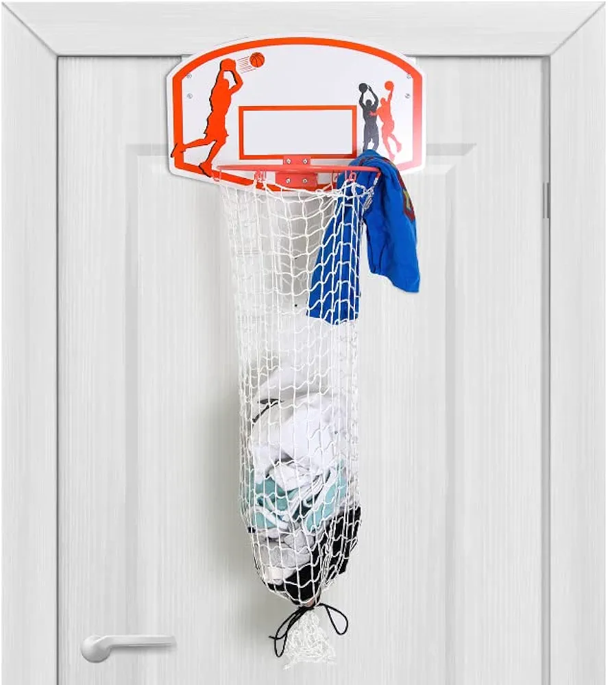 Bundaloo Basketball Laundry Hamper - Over The Door 2 In 1 Hanging Basketball Hoop Or Laundry Hamper Boys & Girls Room Decor - Fun Gift