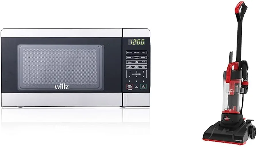 Willz WLCMV207S2-07 Countertop Small Microwave Oven with 6 Preset Cooking Programs Interior Light LED Display & BISSELL CleanView Compact Upright Vacuum, Fits In Dorm Rooms