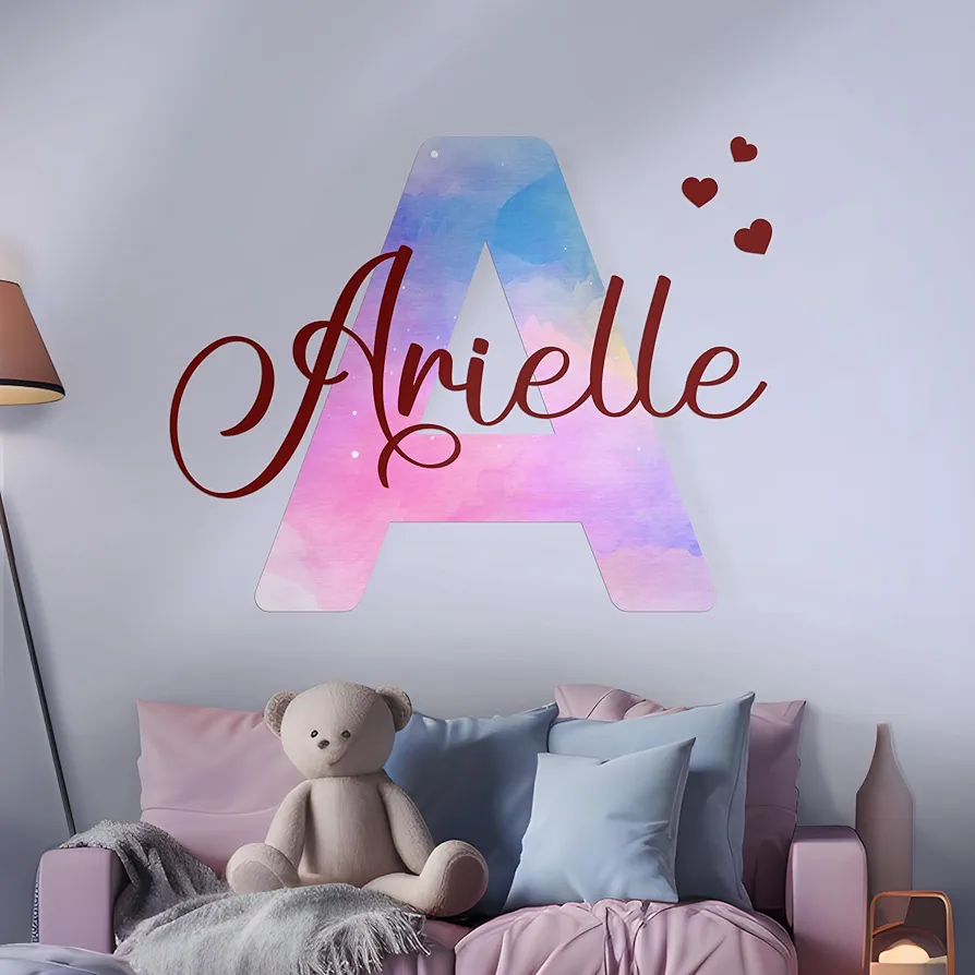 Custom Stickers Name Wall Decor I Personalized Name Sign for Room Decor | Multiple Custom Name & Initial I Decal for Baby Girl Nursery Decor I Nursery Wall Decal for Baby (A. Pink and Blue Sky)