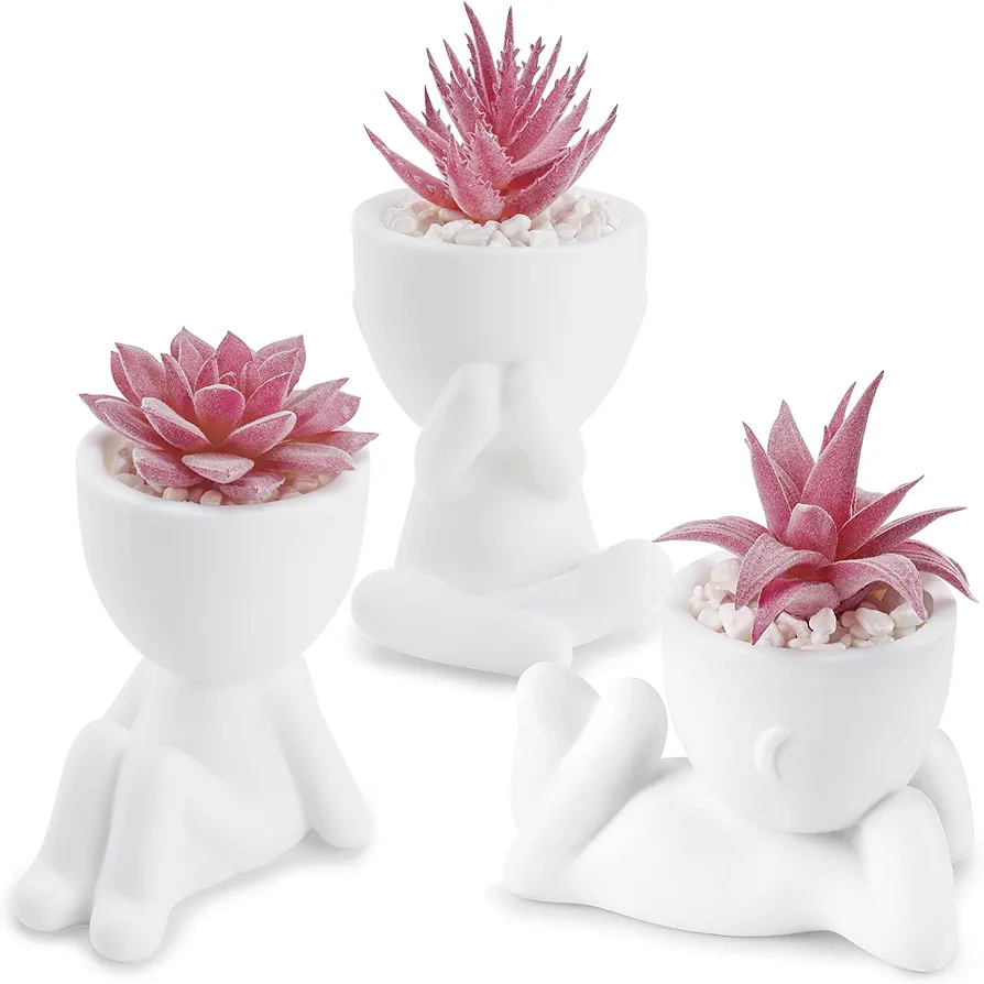 Der Rose 3 Pcs Fake Succulents Plants Artificial Pink Room Office Desk Decor for Women