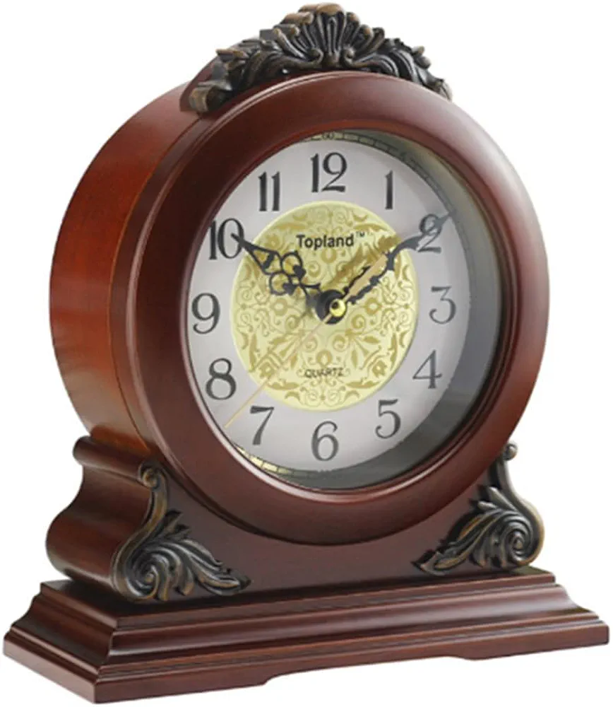 CHIRAY Mantel Clock Decorative Chime Wood Mantle Clock Battery Operated - Silent Wooden Mantle Clock for Living Room Decor above Fireplace Mantel, Office, Table, Shelf & Home Gift