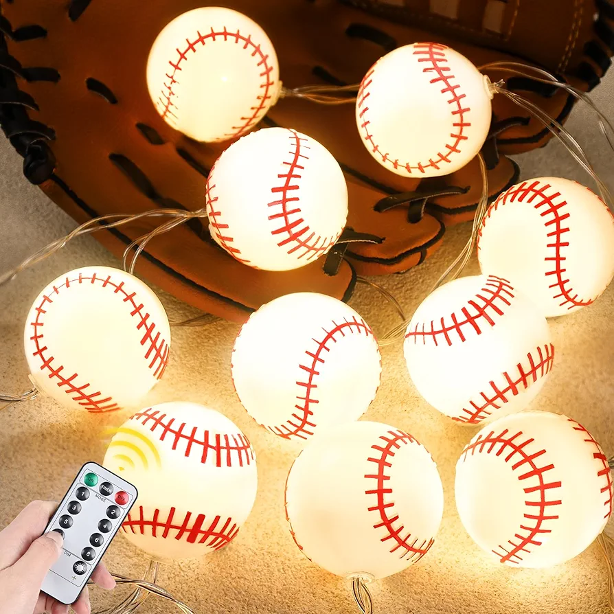 Erweicet Baseball Decor 6.5FT 10 LED Baseball String Lights for Boys Room Decor