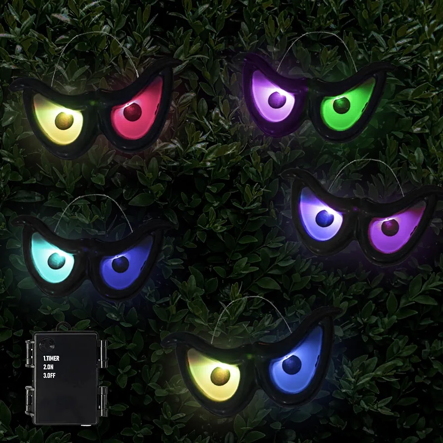 DAZZLE BRIGHT 10 LED RGB Flashing Eyes String Halloween Lights, Light up Battery Operated Waterproof Decorations for Indoor Outdoor Room Yard Garden Party Carnival Supplies