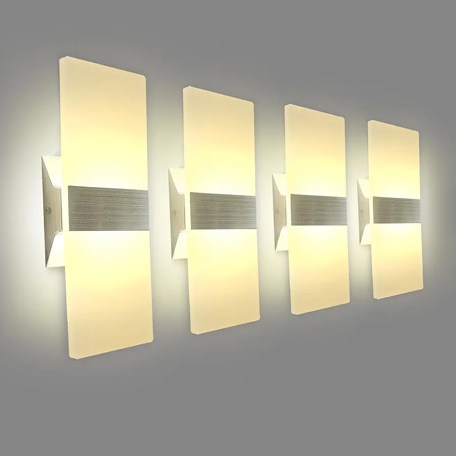 Modern Wall Sconces, Led Wall Light 10w, Wall Sconce Up Downlight, Hardwired Acrylic Wall Light Lighting, Suitable for Living Room Corridor Bedside (Warm White 2700K 4Pack)