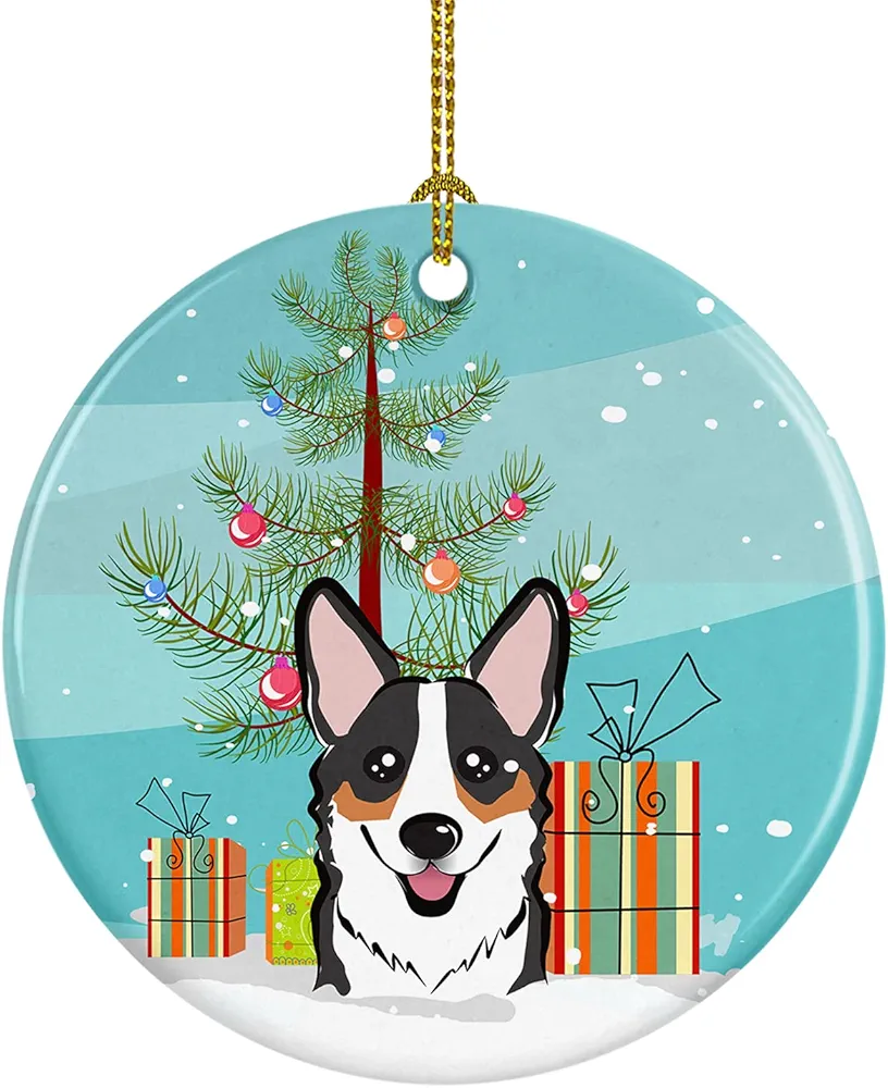 Caroline's Treasures Christmas Tree and Tricolor Corgi Ceramic Ornament Christmas Tree Hanging Decorations for Home Christmas Holiday, Party, Gift, 3 in, Multicolor