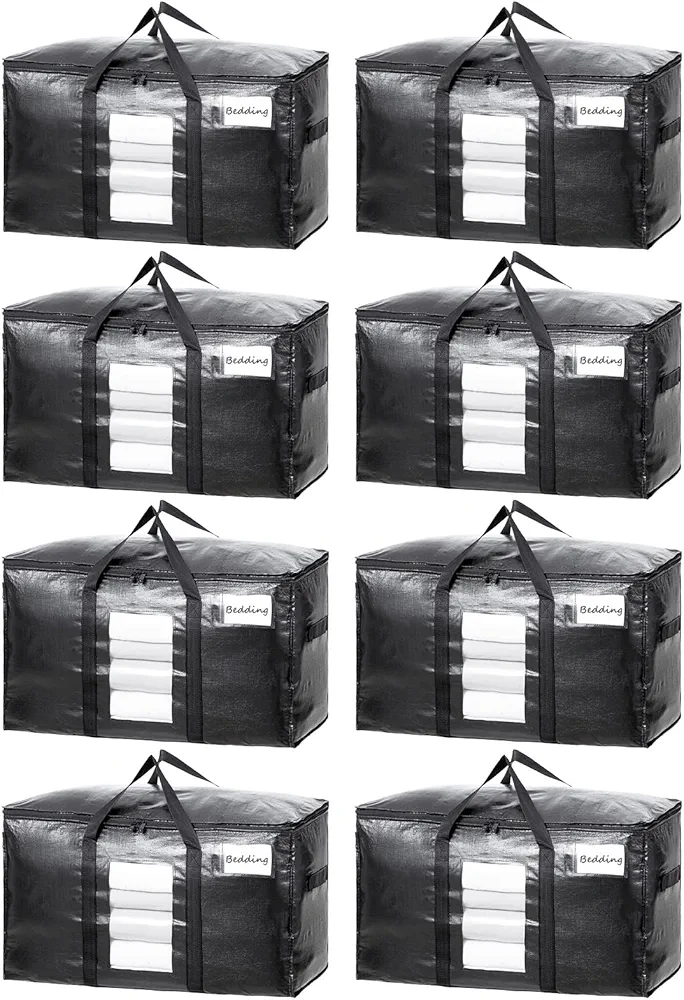 TAILI Extra Large Moving Bags, 8 Pack Black Heavy Duty Totes For Storage, Wrap Around Handles, Storage Bags for Space Saving Moving Storage, Alternative to Moving Boxes