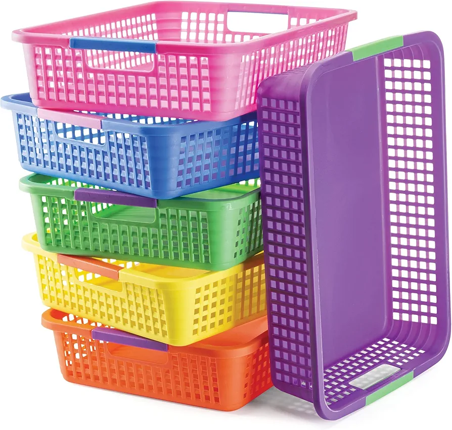 PREXTEX Classroom Storage Baskets for Papers, Crayons, Pencils, and Toy - Storage Plastic Baskets - Pack of 6