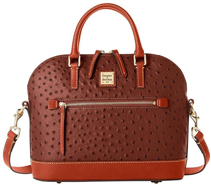 Dooney & Bourke Ostrich Domed Zip Satchel Cognac