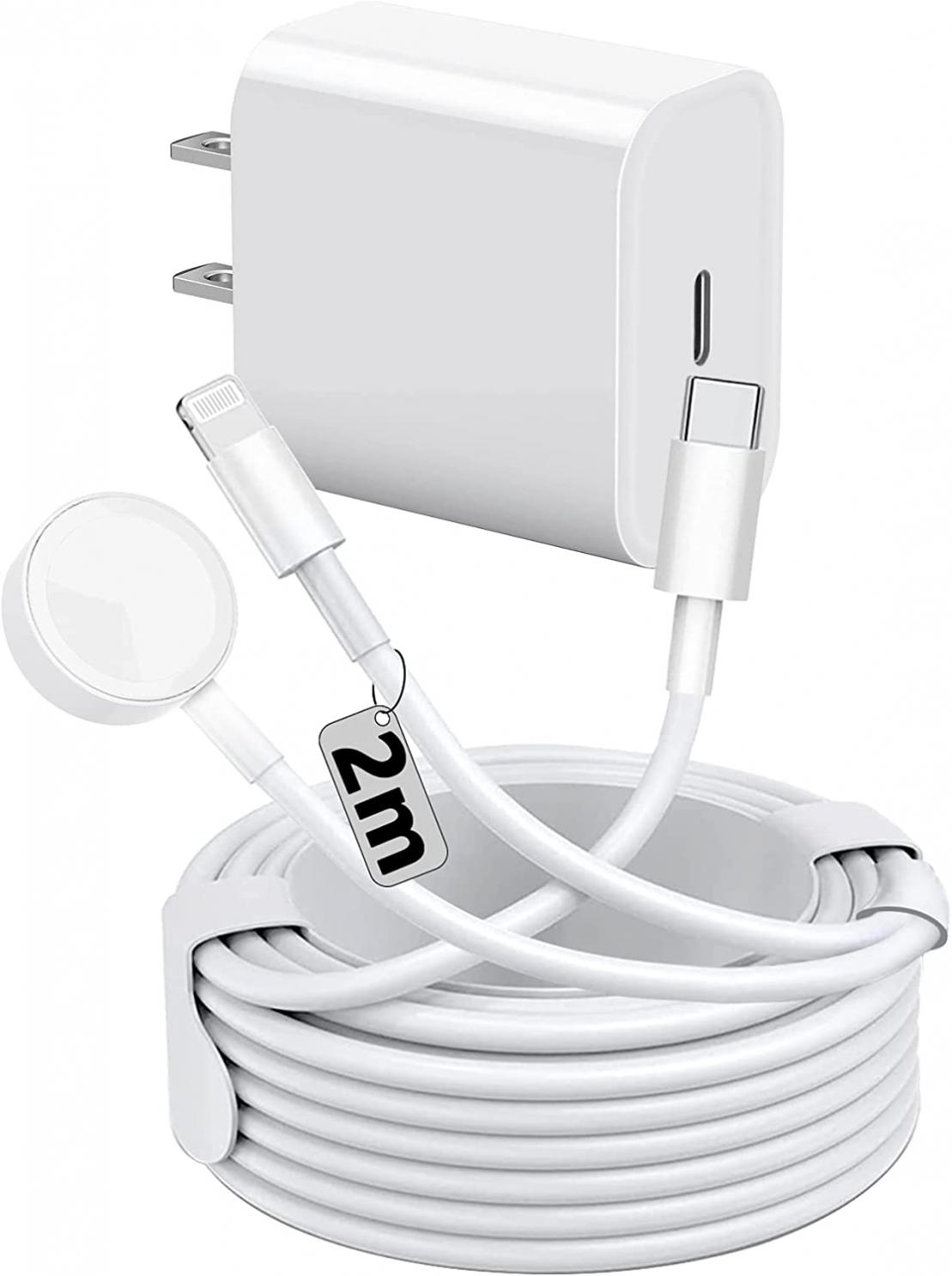 Apple Fast Charger, Watch Charger & iPhone Lightning Chargers MFi Certified 2-in-1 2m Cable with 20W Usb-C PD Block Compatible Apple iWatch 8/7/SE/6/5/4/3/2/1 & iPhone 14/13/12/11 Pro Max/8 Plus,White