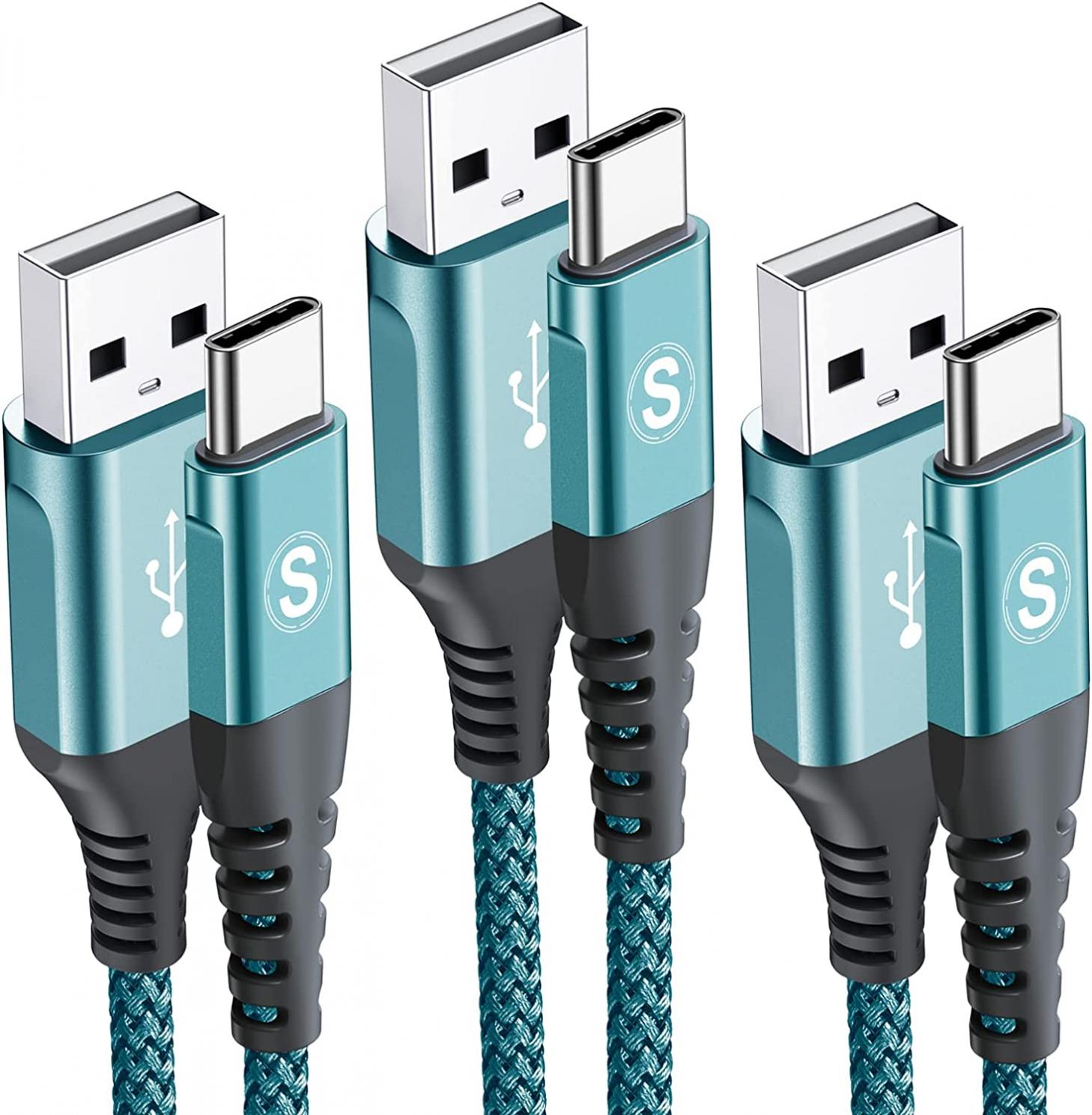 USB Type C Cable 3.1A Fast Charging [3Pack 3.3ft],Sweguard USB-A to USB-C Charger Braided Cord for Samsung Galaxy S20 Ultra S10 S9 S8 Plus Note 20 10 9 8,PS5 Controller,LG G8,Moto Z-Green