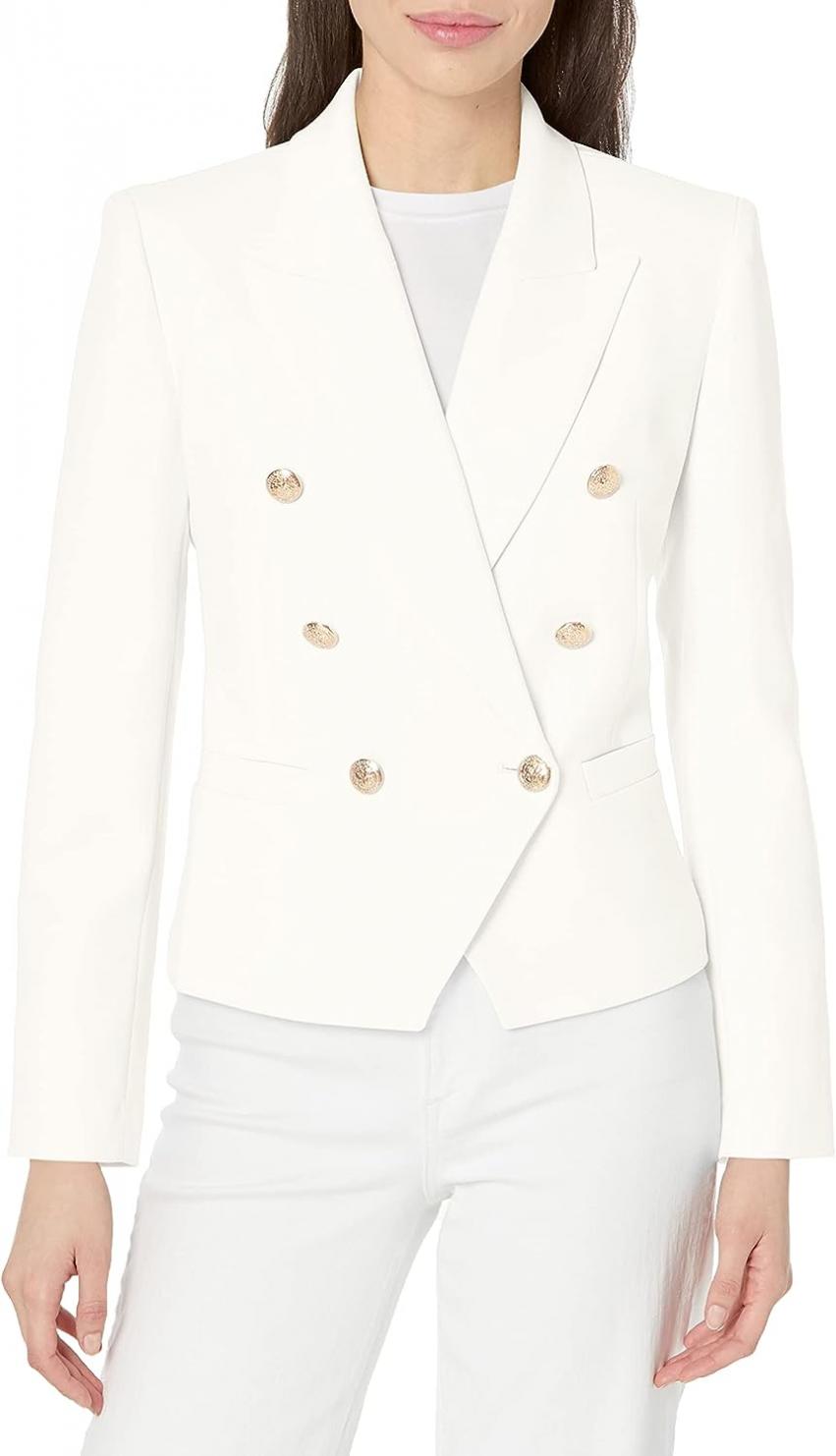 BCBGMAXAZRIA Women's Fitted Double Breasted Blazer Long Sleeve Button V Neck Peak Lapel Functional Pocket Jacket