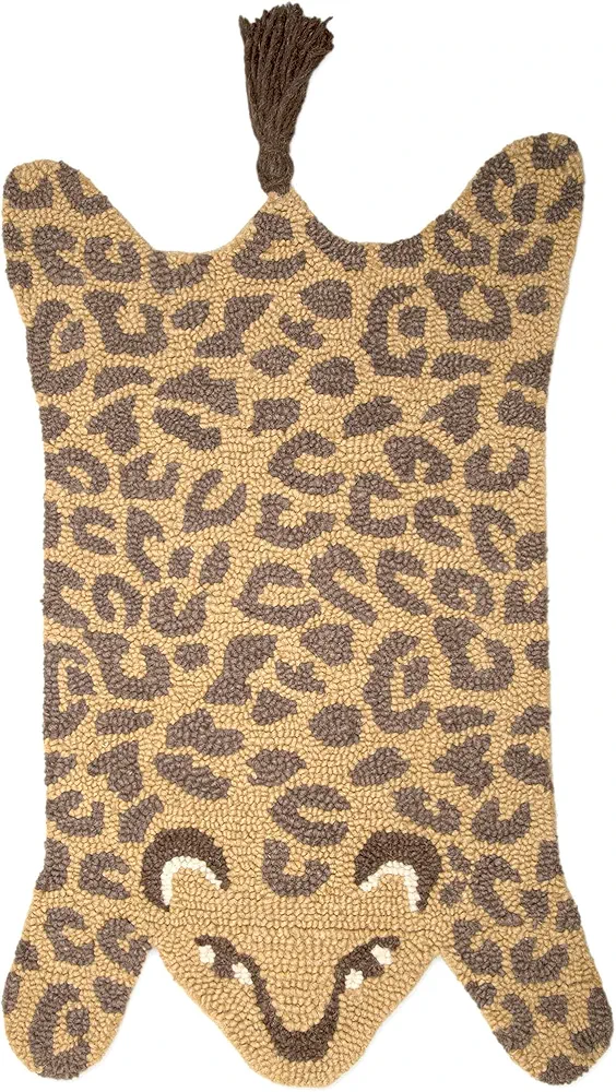 Crane Baby Safari Nursery and Toddler Room Décor, Wool Floor Rug for Boys and Girls, Leopard Shape, 23" x 36"