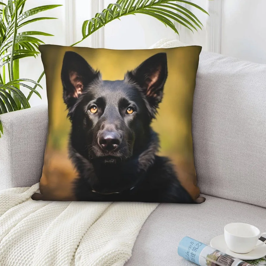 Decorative Throw Pillow Covers Square Pillow Covers for Sofa Black German Shepherd Dog Throw Pillow Cover Double Sided Plush Pillow Case 18""x18"" Cushion Case for Living Room, White