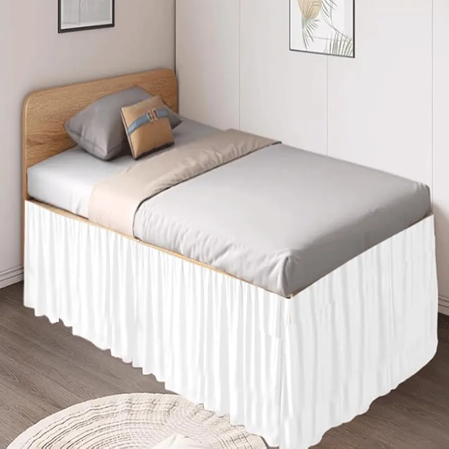 Dorm Bed Skirt,Ruffled College Dorm Long Sized Bed Skirt Twin-XL, Dorm Room Essentials, Not Sheer, for lofted Dorm Bed Hides The Underneath of The Bed (White, Twin-XL/36 Drop)