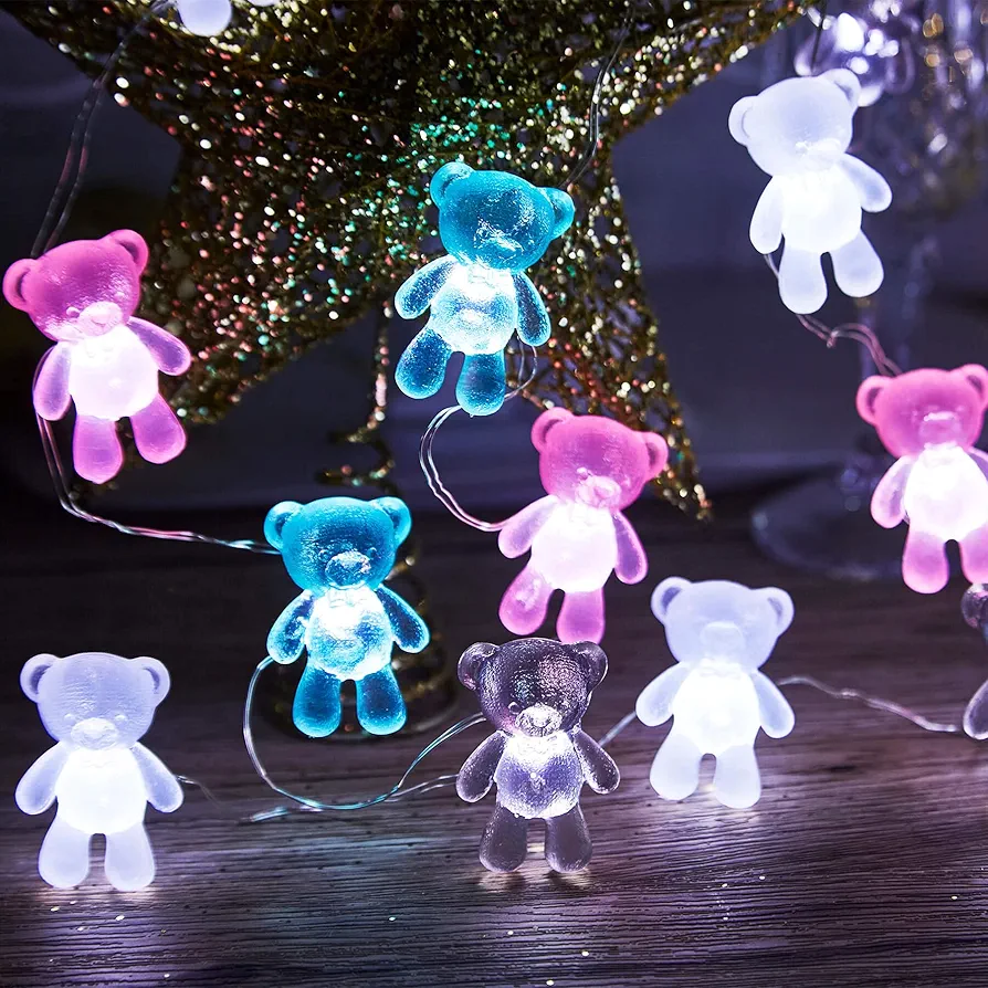 Teddy Bear Decorative Lights Party Favors Fairy String Lights Cute Gifts Novelty Bear Lights 20LEDs 8ft USB Plug In or Battery Operated for Birthday Baby Shower Bedroom Xmas Kids Room Decor