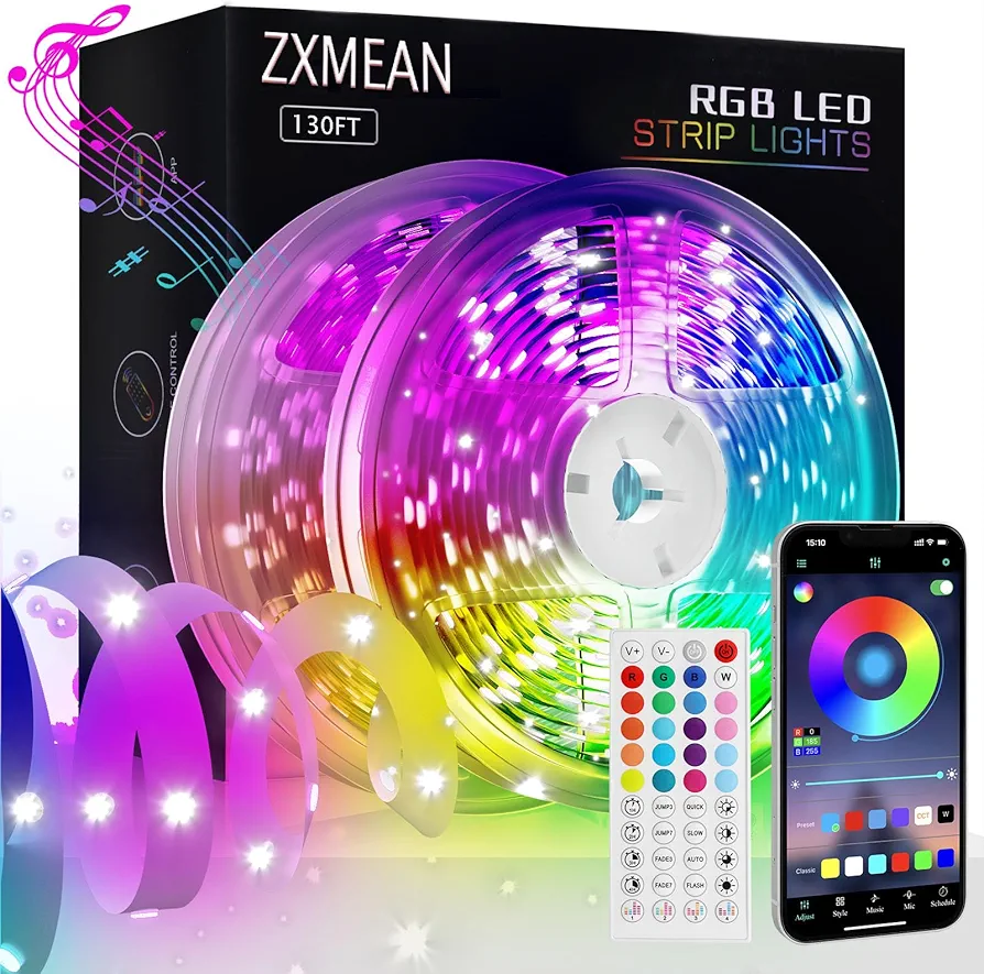 Led Lights for Bedroom 130ft LED Strip Lights Music Sync Color Changing with Remote and App Control RGB LED Strip, LED Lights for Room Decor Home Party Decoration (2 Rolls of 65ft)