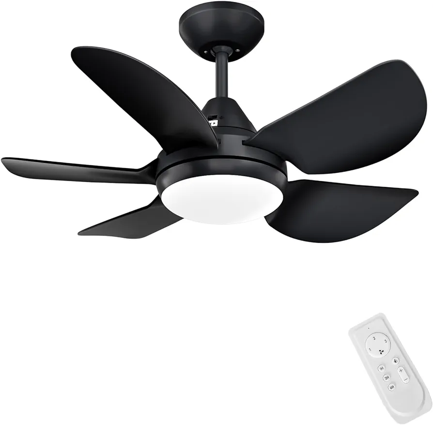 CJOY Small Ceiling Fan with Light, 30 inch Black Ceiling Fans with Lights and Remote, Bedroom Ceiling Fans with Lights Dimmable, 5 ABS Reversible Blades Fan Light for Kid Room