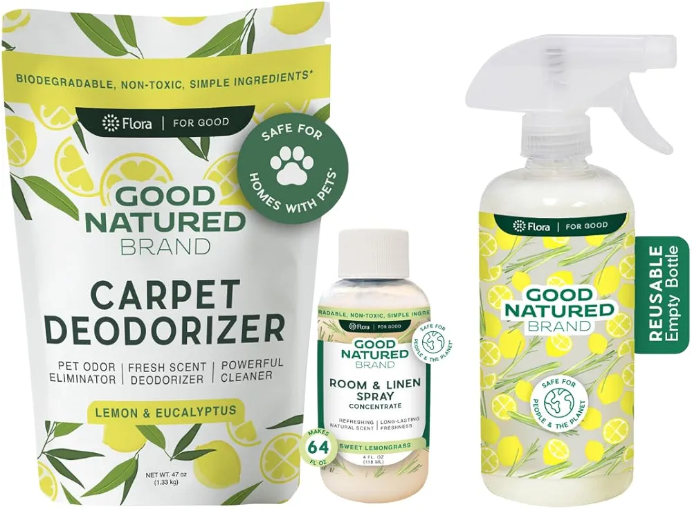 Carpet Deodorizer Lemon & Eucalyptus 47oz | Pet-Friendly Carpet Freshener | Room and Linen Spray Concentrate | Sweet Lemongrass 4oz + 16oz Bottle | Natural Essential Oil Makes 64oz