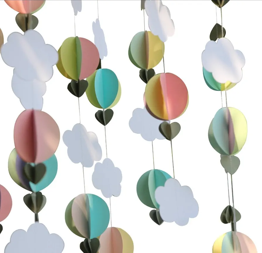 Pastel 3D Clouds Hot Air Balloons Garland Birthday Party Home Nursery Room Decorations Up Up and Away Photo Prop 5 pcs