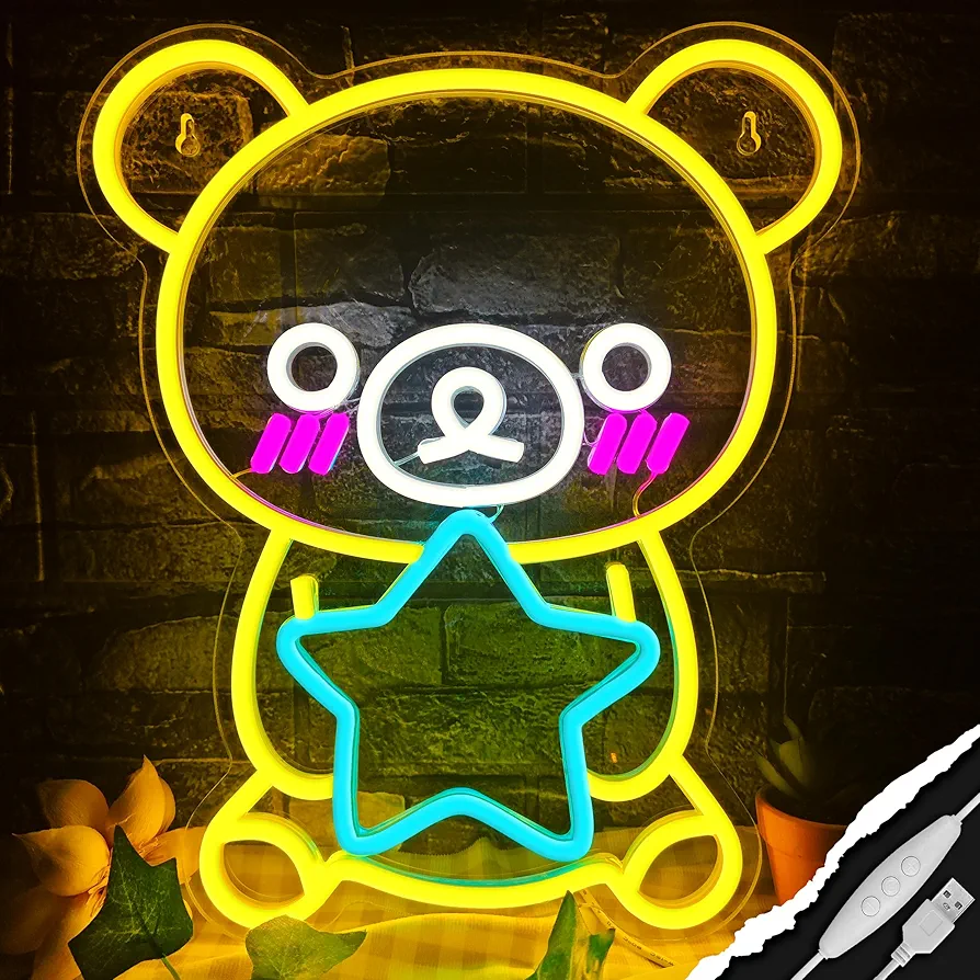 Cute Bear Neon Sign Bear Neon Lights for Wall Decor,USB Powered LED Sign Bear Lamp for Kids'Bedroom Living Room Party Bar Wedding Decoration The Best Gift for Kids