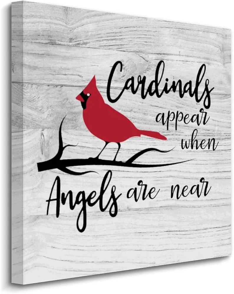 COCOKEN 12X12 Inch Canvas Wall Art with Inspirational Quote in Memory Of, Cardinal Appears When Angels Are Near, Loss Picture Artwork for Kitchen Bathroom Bedroom Living Room Decor Housewarming Gift