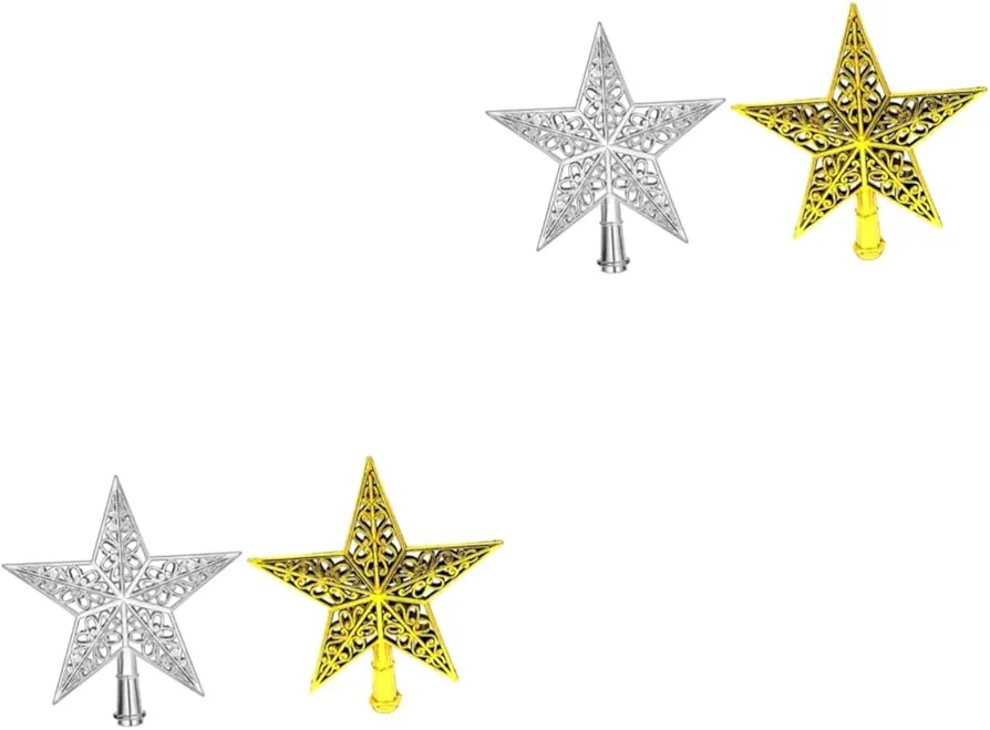 BESTOYARD 4 Pcs Tree Pentagram Topper Silverdene Funny Christmas Three-dimensional Christmas Ornaments Star Christmas Tree Ornaments Dining Room Decorations Soveriegn Silver Hollow Out