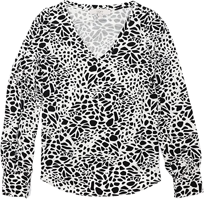 Ann Taylor LOFT Women's Long Sleeve Mixed Media V-Neck Top