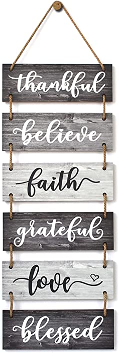 Buecasa Family Wall Decor Sign - Farmhouse Rustic Home Decoration for Living Room Bedroom - Inspirational Large Wall Hanging Plaque 6pcs 38x12 Inches