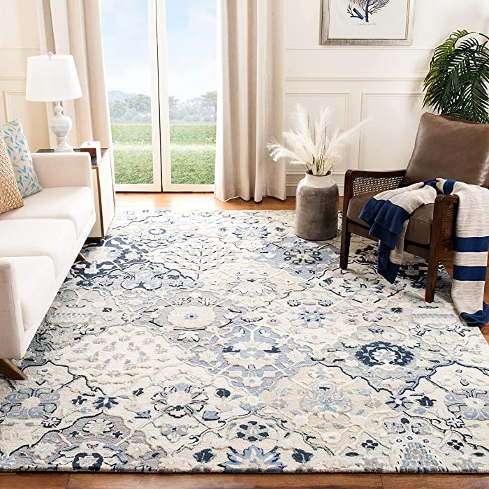 SAFAVIEH Glamour Collection 9' x 12' Beige/Blue GLM622B Handmade Premium Wool Area Rug