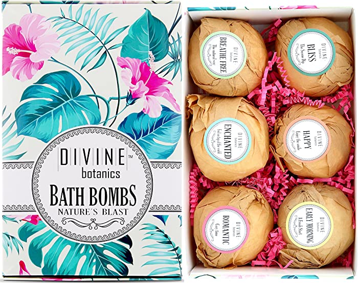 6 XL USA Made Essential Oils Lush Bath Bombs Set - Organic Coconut Oil and Shea Butter - Mothers Day Gifts for Women - Bath Fizzies - Best Gift Ideas and Bath Bomb Gift Sets - Use with Bath Bubbles