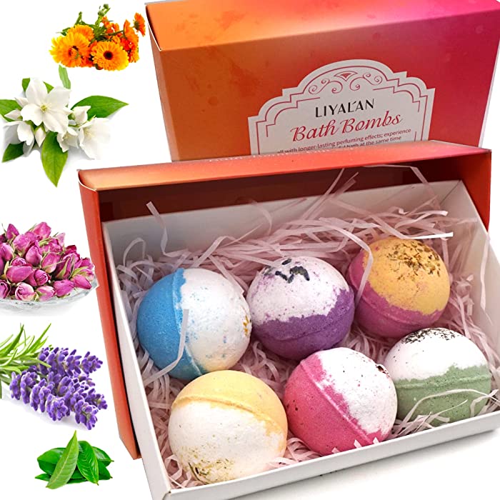 Bath Bombs Spa Set— Natural Body Relaxation — 6 Fizz Balls Floral scents: Lavender, Jasmine, Rose, Calendula, Green Tea & Osmanthus — Coconut, Shea Butter Genuine moisturize & Making Skin so Soft