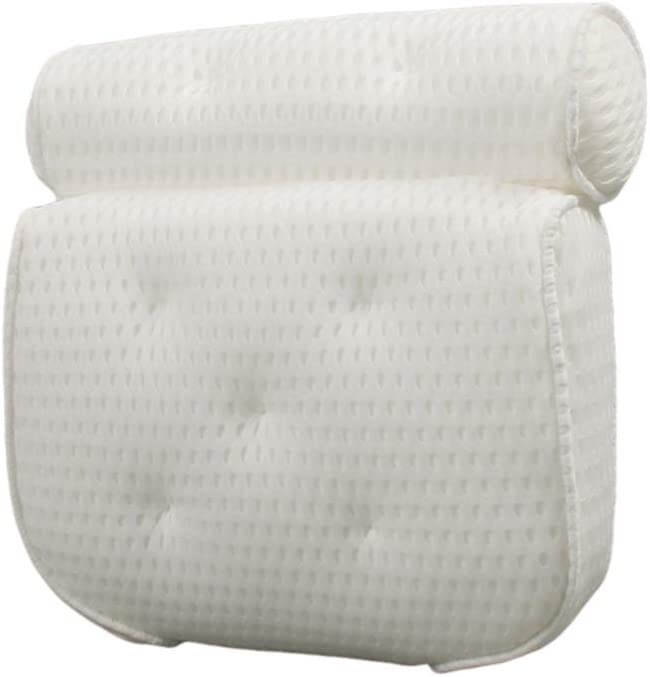 ZHJFDJ ZIRUIGONG Spa Bathtub Pillow with 4D Air Mesh Technology and 7 Non Slip Strong Suction Cups for Head Rest, Back, Shoulder and Neck Support, Fits Any Bathtub, Hot Tub and Home Spa (White)