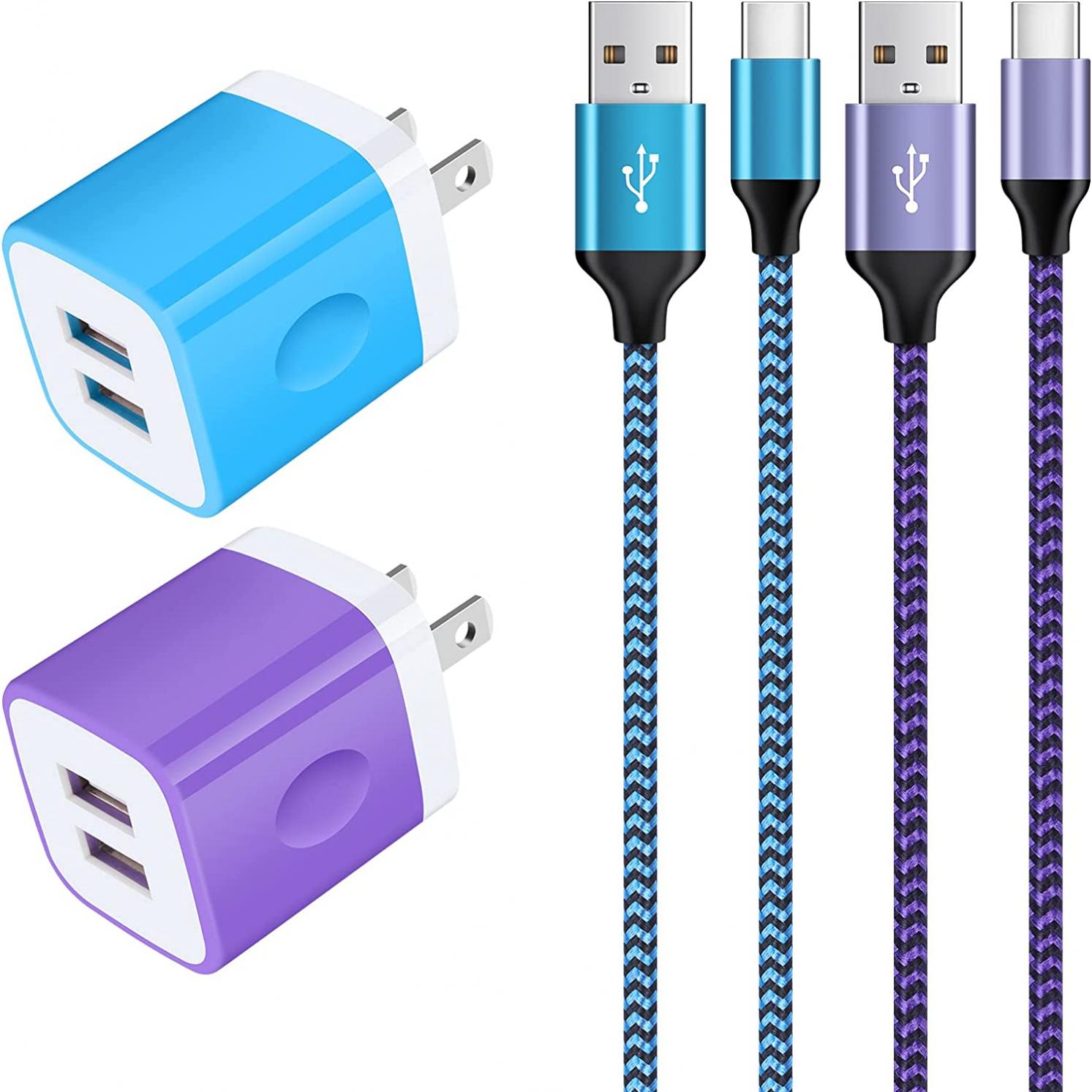 Type C Charger Fast Charging Compatible Samsung Galaxy S21 FE 5G/A13 5G/S22+/A73/A53/A33,Z Flip/Fold 3 5G,Moto G Stylus/Power/Play 2021,Pixel,Dual Port Wall Charger Box Cube Android Phone USB C Cable