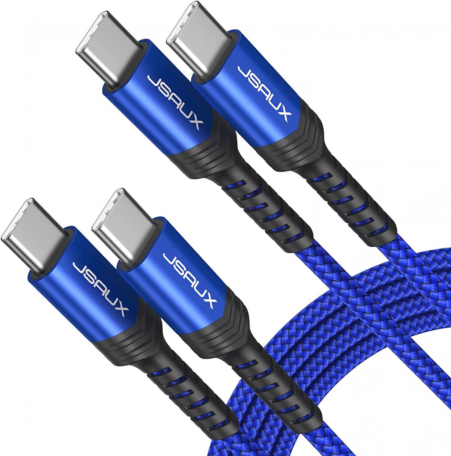 USB C to USB C Cable, JSAUX 60W (2-Pack 6.6ft) USB Type C Charger Fast Charging Cord Compatible for iPad Pro 12.9/Air 5 4/Mini 6 Samsung Galaxy S22 S21 A53 A52 Google Pixel 7 Pro MacBook Air/Pro Blue