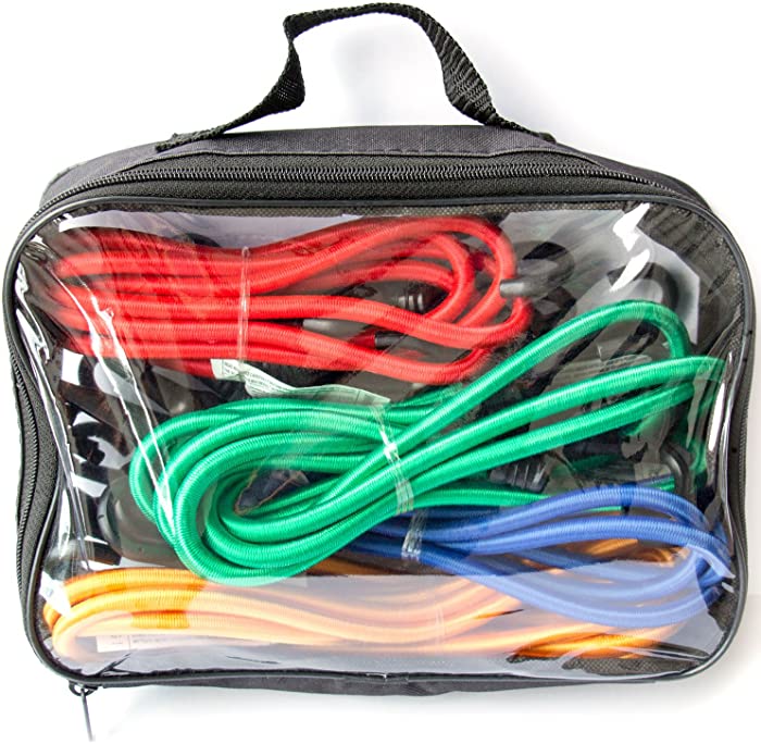 Bungee Cord Assortment - Premium 16 Piece Set with Plastic Coated Metal Hooks