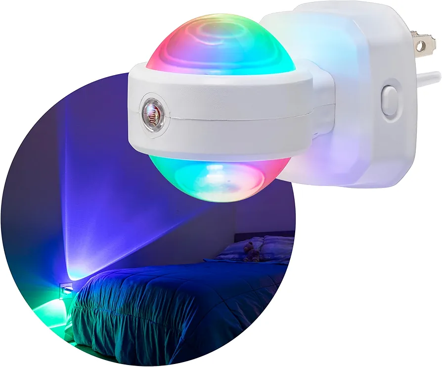 GE Color-Changing Swivel LED Night Light, Plug-in, Dusk to Dawn Sensor, Rotating, Ambient Lighting, Projector, for Kids, for Baby, Bedroom, Bathroom, Nursery, Gaming Room, Hallway 81041