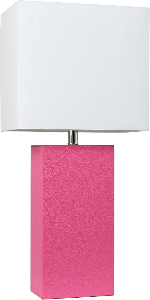 Elegant Designs LT1025-HPK Modern Leather Table Lamp with White Fabric Shade, Hot Pink (Pack of 1)