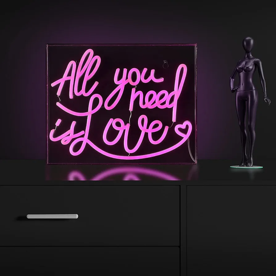 JONATHAN Y NEN1033A All You Need Is Love 13.7" X 10.9" Contemporary Glam Acrylic Box USB Operated LED Neon Light, Pink