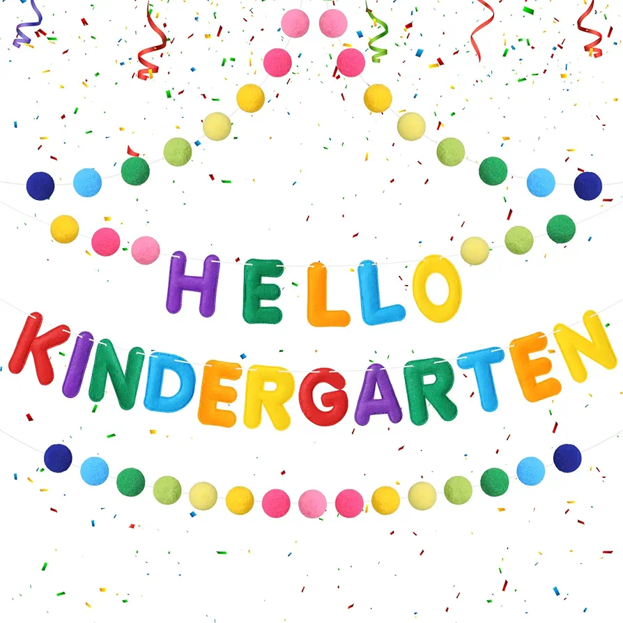 1 Set Preschool Hello Kindergarten Banner Preschool Classroom Decorations 2024 Felt Ball Garland Reusable Natural Handmade Felt Letters and Balls for First Day of Kindergarten Decorations