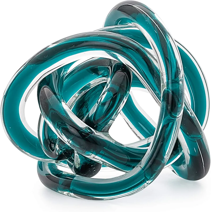 Torre & Tagus Orbit Glass Ball - Abstract Teal Glass Knot for Home Decor on Decorative Books, Modern Room & Office Art Sculpture as Bedroom / Entryway Decor, Shelf Decor, 3" Diameter