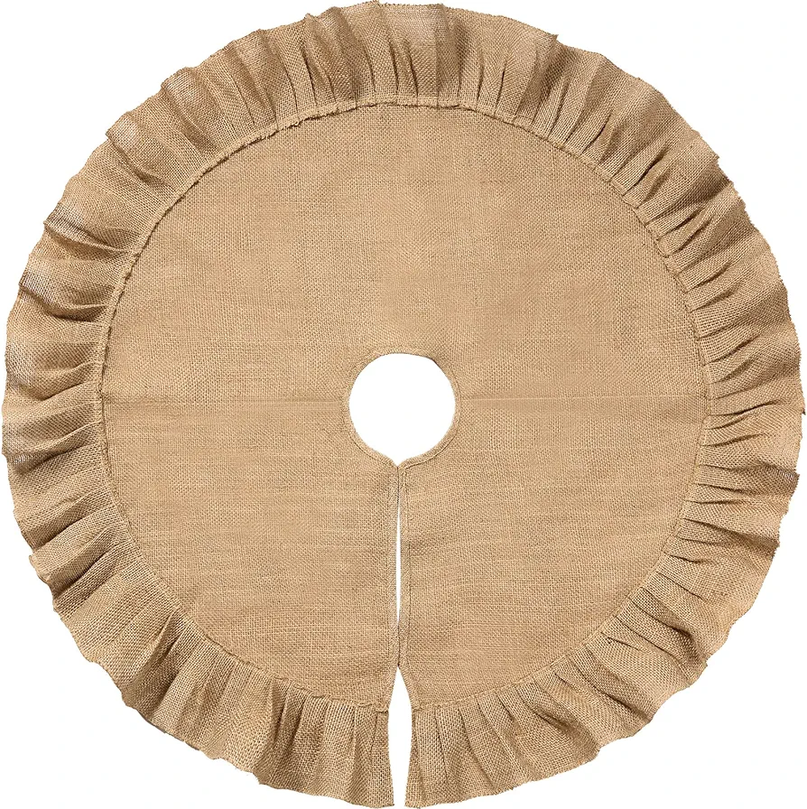 Tatuo Christmas Tree Skirt Tree Skirt Linen Burlap Tree Skirt for Christmas Tree Decorations (Linen Color,19.7 Inch)