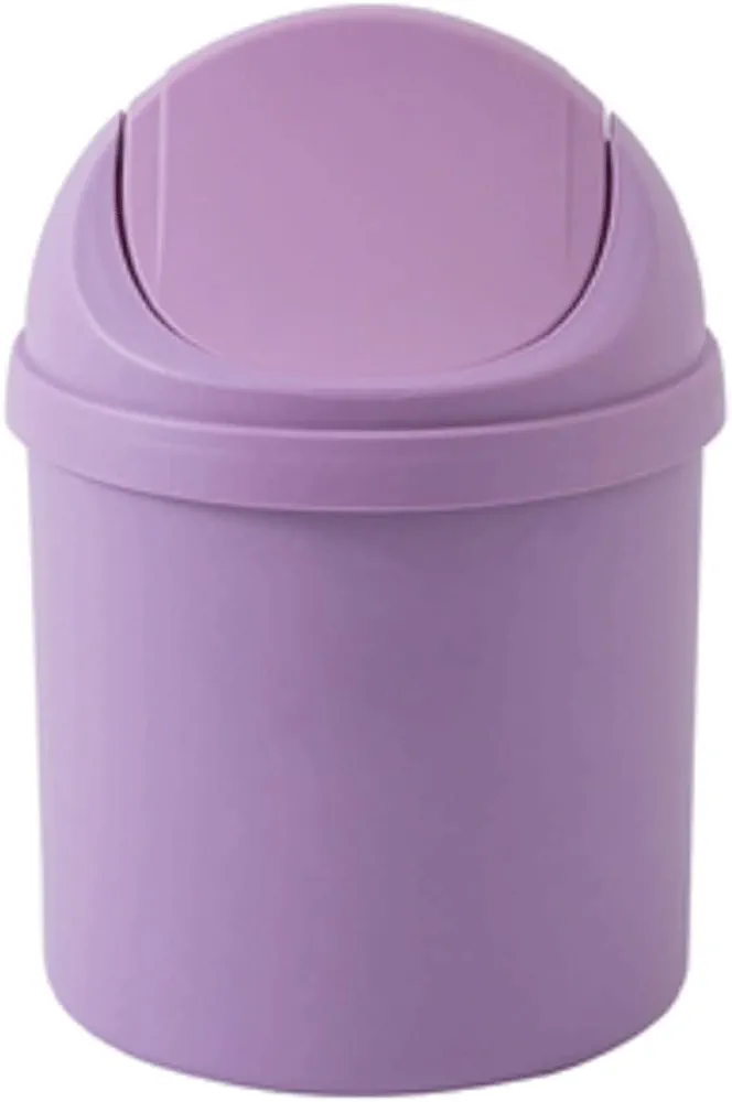 Desktop Plastic Trash Can Household Mini Trash Can | Small Paper Basket with Lid on The Living Room Table Four Colors (Color : Purple)